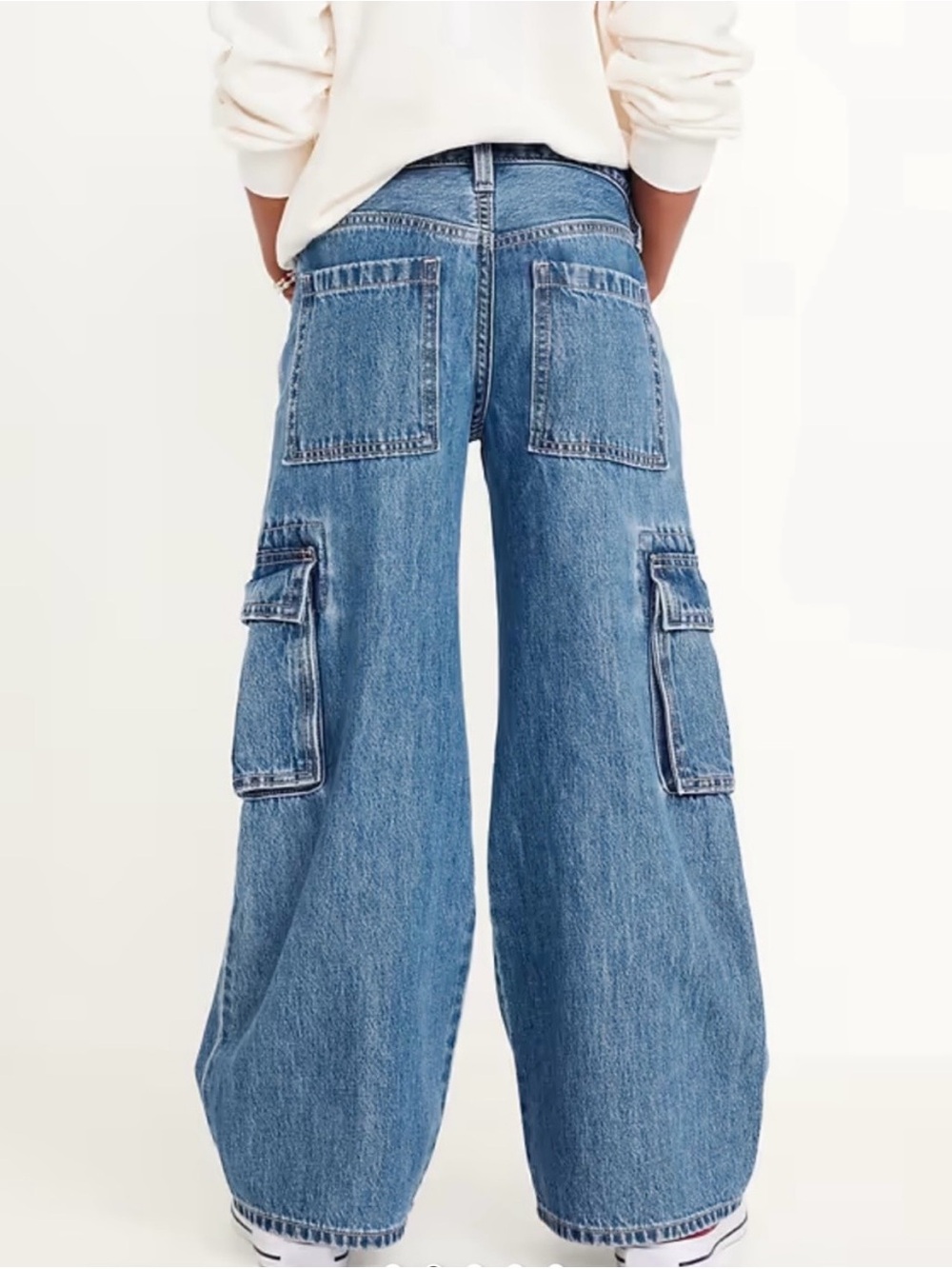 Old Navy High Rise Super Baggy Wide Leg Cargo Blue Denim Jeans Girls Size 16 - Picture 2 of 10